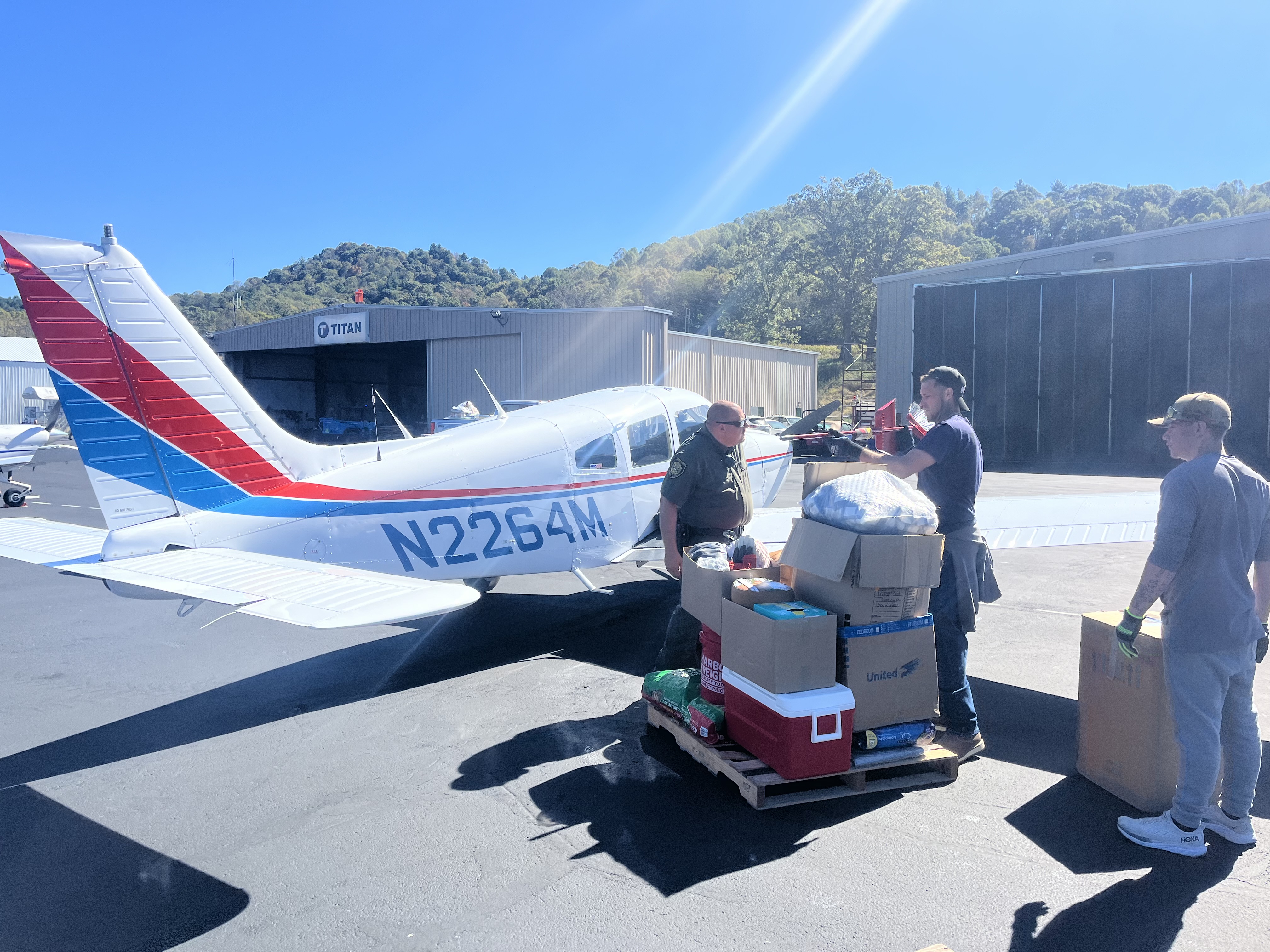Piper Archer N2264M being loaded before a flight mission